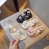 Girls Rhinestone Mesh Bow Simple Korean Children's Sandals New Summer 2024 Solid Color Versatile Kids Performance Shoes Fashion