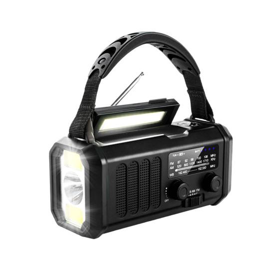 Hand Crank Emergency Radio with Flashlight SOS Alarm Compass Compact Waterproof Solar Powered Rechargeable AM/FM Radio