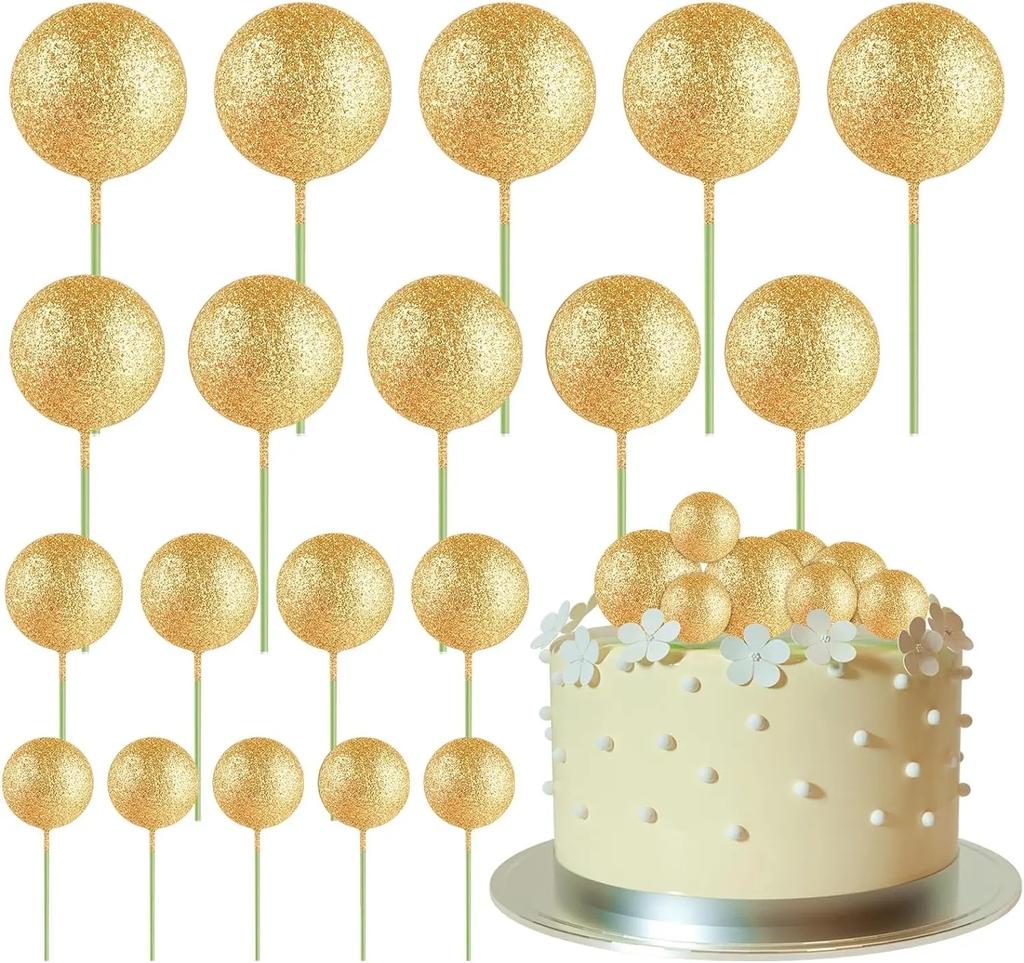 20 Pcs Mini Balloon Cake Topper Decorations with Gold Balls On Sticks - Cake Picks for Birthday, Wedding, and Party Decorations