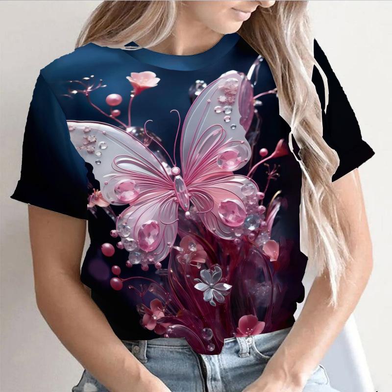 Summer Round Neck 3D Print Top Fashionable Casual Short Sleeved Women's T-shirts