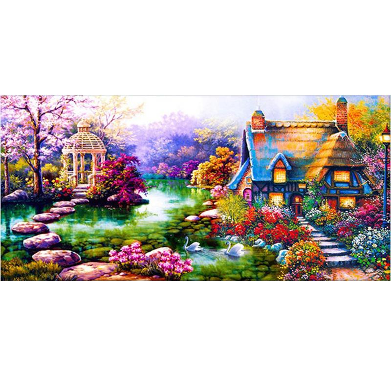 Garden Cottage Large 5d Full Diamond Painting Kits Cross Stitch Living Room Bedroom Pastoral Landscape Decorative Painting