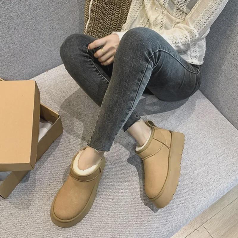 Zhou Dongyu's 2024 Autumn/Winter Women's Fur & Velvet Warm Short Snow Boots with Thick Soles