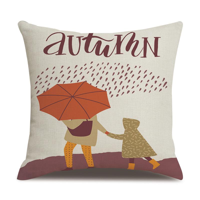 Thanksgiving Linen Pillowcase Autumn Pumpkin Print Pillow Cushion Cover
