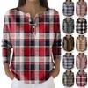 Women's Fashion Long Sleeve Plaid Geometric Print Top Elegant Casual Top