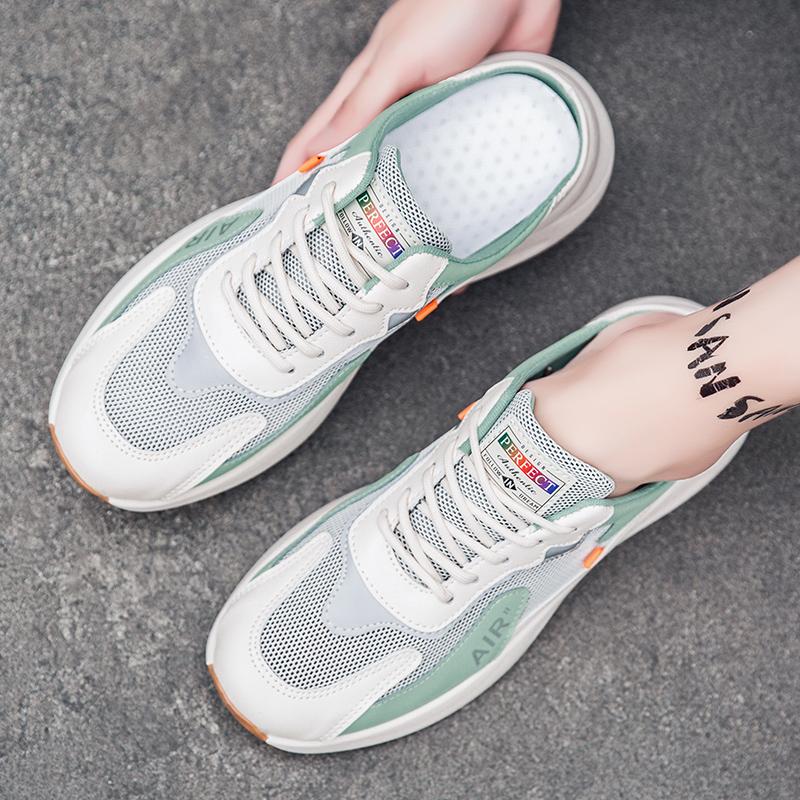 2024 Fashion Comfortable Men's Shoes Anti-slip Walking Shoes Lightweight Breathable Flat Half Slippers Trendy No Heel Footwear