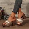 2024 Summer High Quality Women's Shoes New Open Toe Fashion Large Size Solid Color Thick Heel Buckle Women's High Heel Slippers