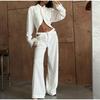 Casual Trousers Set Women Hollow Out Lapel Button Crop Top Shirt Elastic Waist Pants Suit Woman Stylish Sets Lady Spring Summer