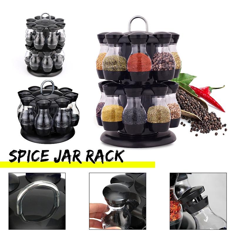 16Pcs Condiment Sets 360 Rotating Spice Jar Rack Kitchen Cruet Condiment Bottle Coffee Sugar Seal Jar Container Castor