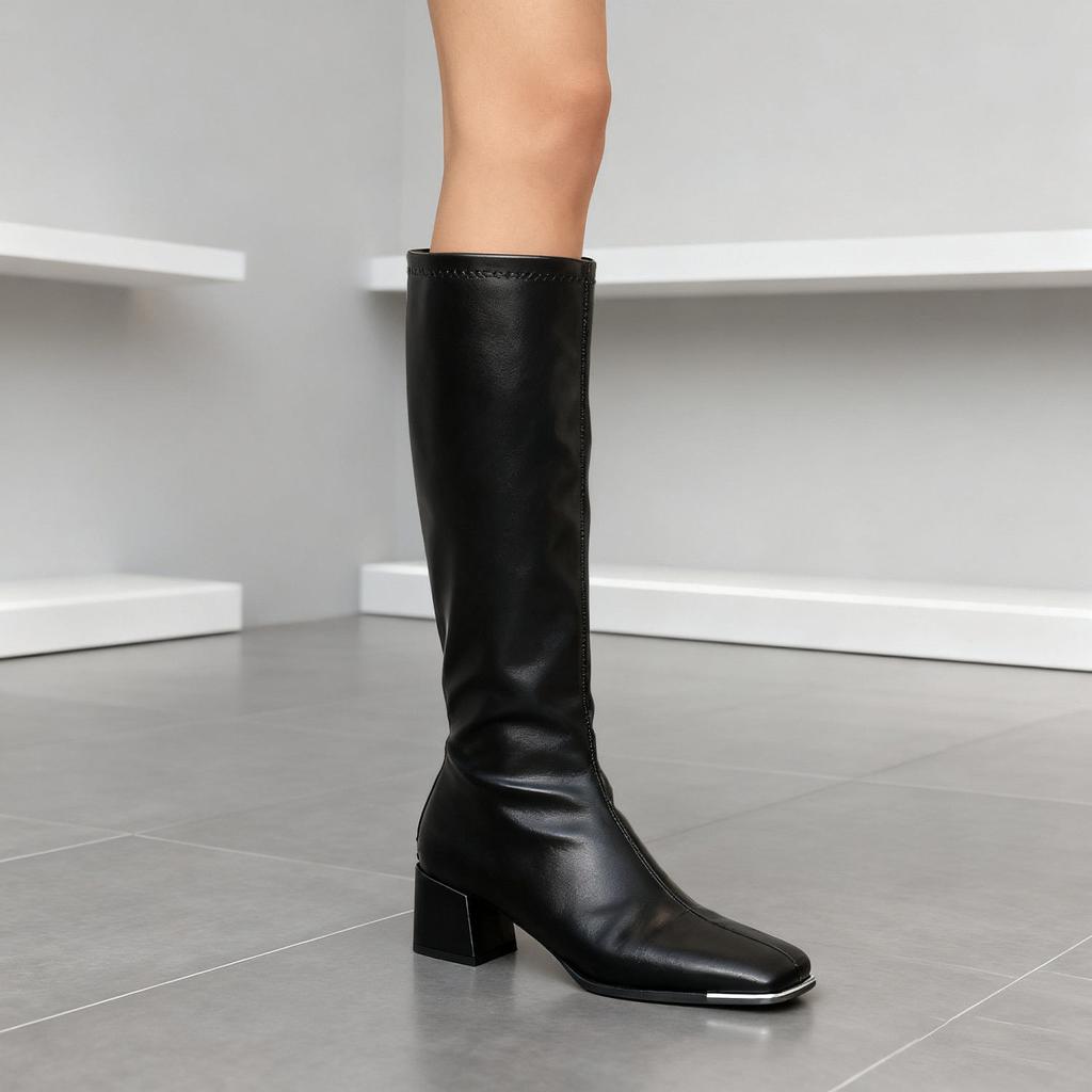 Tall Tube But Knee Large Size Boots 2025 Autumn and Winter New French Thick Heel Square Head Thin Fashion Knight Boots Women