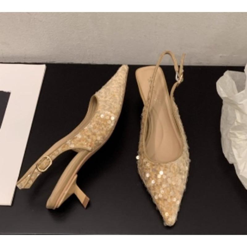 New Style Luxury French Pointed Sandals Burgundy Patent Crisscross Straps Metal Decor Slim Heels Open-Back Fairy Sandals