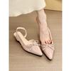 Spring Mint! Temperament Pointed Head Splicing Bow Flat-soled Single Shoes Women's Spring Bag Head Empty Sandals