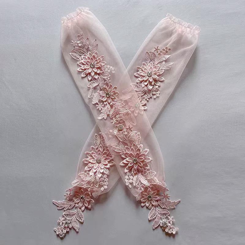 1 Pair Fingerless Gloves Hollow Out Patchwork Soft Breathable Bridal Gown Mittens Lace Embroidery