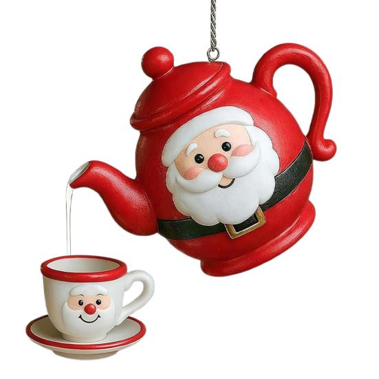 Christmas Teapot Ornament Holly Vintage Tea Cups And Pot Set Xmas Tree Hanging Ornaments 2D Acrylic Teapot Decor with Pouring Tea Effect
