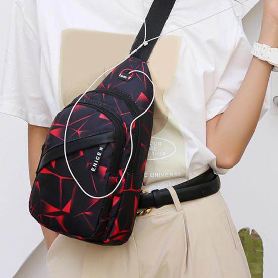 Men Crossbody Bag Geometric Print Portable Adjustable Strap Casual Oxford Cloth Sports