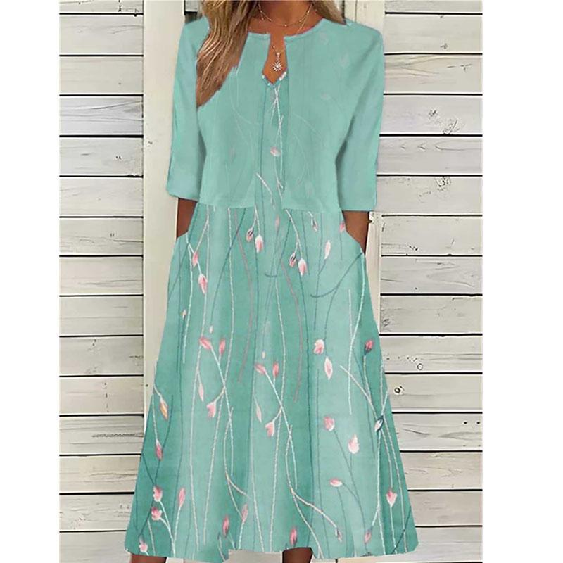 Women Summer Floral Print Two Piece Dress Set Short Sleeve Outfits