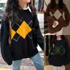 Пуловер-стрик Herbst Winter Innenhof Stil Geometrisches Muster Lose Rundhals