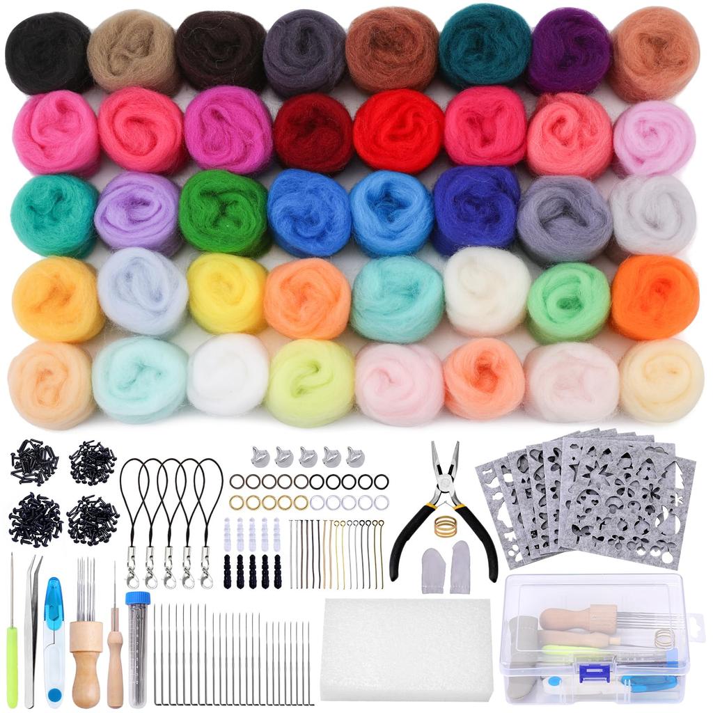 Dennty Wool Felting Kit with 40 Colors of Wool and Needles, Felting Needle Set, Craft Tools, DIY Materials, Beginner's Kit