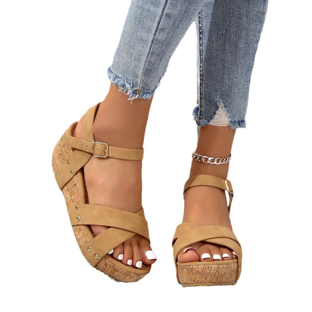 Summer Buckle Strap Wedge SandlesBrand Design Chunky Platform Sandals for Women Woman Rivet Thick Sole Gladiator Sandalias