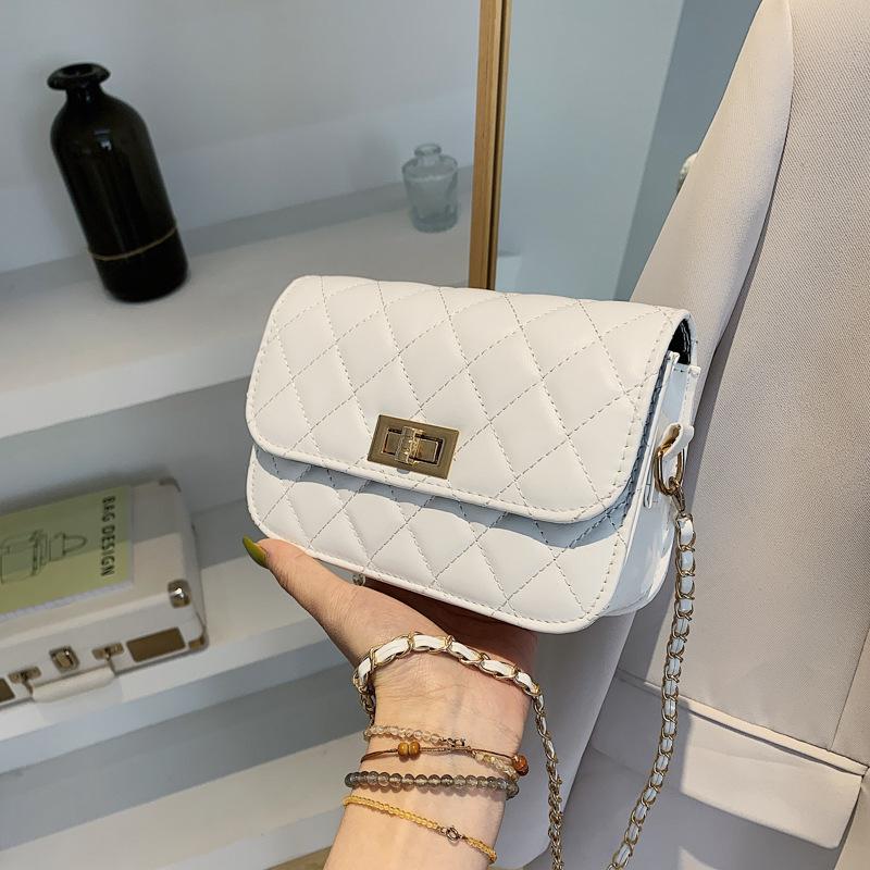 Rhombus Solid Color Chain Small Square Bag Trendy Fashion Shoulder Bag Simple Foreign Style Messenger Women'S Bag