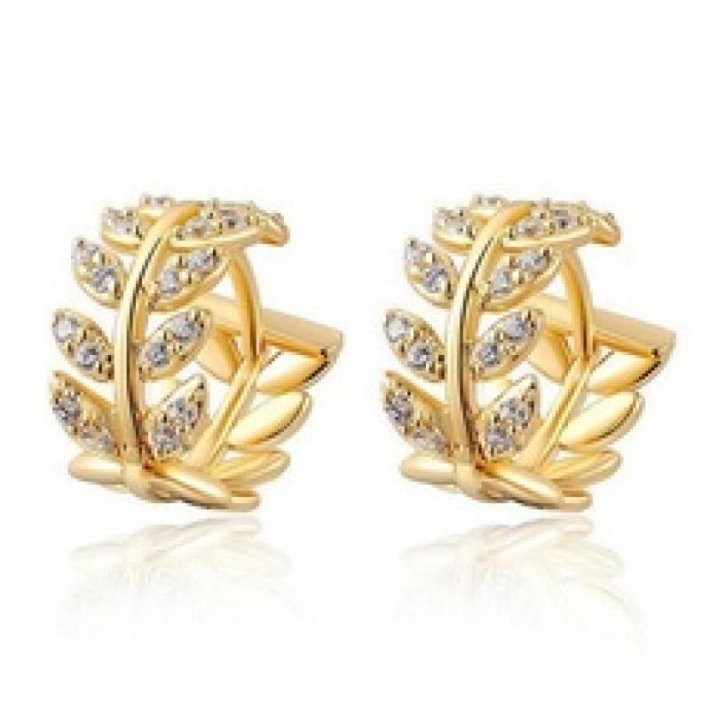 Exquisite Retro Leaves Diamond Earrings Crystal Zircon Earrings Clip Crystal Earrings AVE