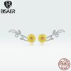 Long Stud Earring 925 Sterling Silver Gold Color Sunflower Flower Branch Jewelry Gift