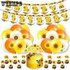 Набор принадлежностей для украшения дня рождения в подсолнечной тематике содержит баннер с днем рождения, карточку для вставки в торт и латексные шары.