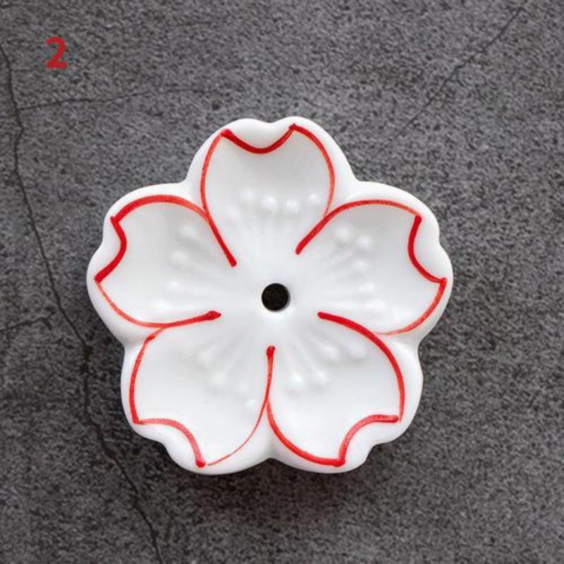 2pcs Ceramic Cherry Blossom Incense Burner Home Decor Incense Stick Holder Aromatherapy Office Teahouse Living Room Ornament