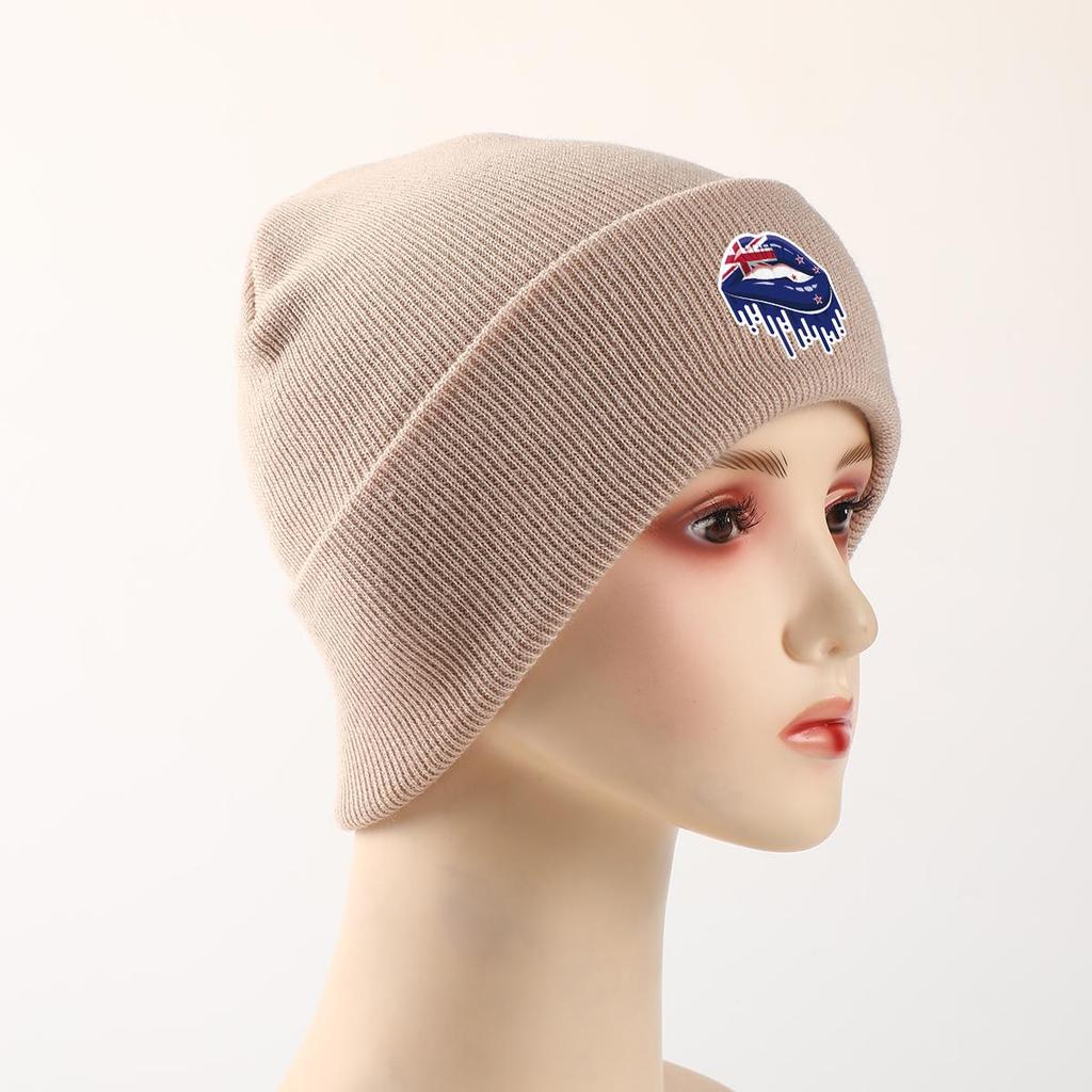 Lip Flag of New Zealand Warm Knitted Cap Beanie, Patriotic Man Cap Elastic Slouchy Solid Pompom Beanies Knit Hat Beanie
