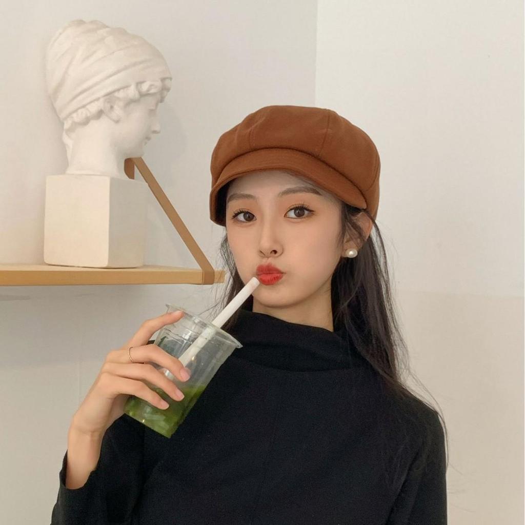 Women's Two-Way Beret: Stylish, Warm Autumn/Winter Octagonal Hat with Brim for a Slimmer Face.