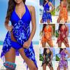 Women's Fashion Sexy Print Bikini Two Piece Halter Asymmetric Hem Swimdress Tankini Set Swimsuit