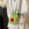 Knitted Wool Bag Sunflower Drawstring Phone Bag Woven Single Shoulder Crossbody Bucket Bag