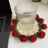 Handmade Crochet Flower Coasters Vintage Rose Flower Bouquet Coaster Unique Coffee Table Decor Accessories