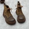 Vintage Handmade Genuine Leather Thick Sole Short Boots Round Toe Lace Up Platform Shoes
