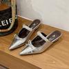 Fashion Women's High-heel Slippers Fashion Non Slip Silver Bowtie Mary Jane Female Pointed Toe Retro Gladiator Soft-soled 2025 Slippers
