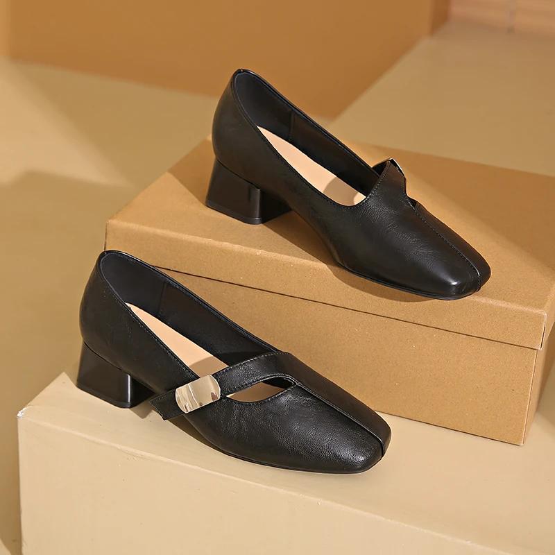 2024 Hot Selling Versatile Women's High Heels Autumn Thick Heel Glossy Shoes Fashionable Women's Shoes Square Toe Loafers