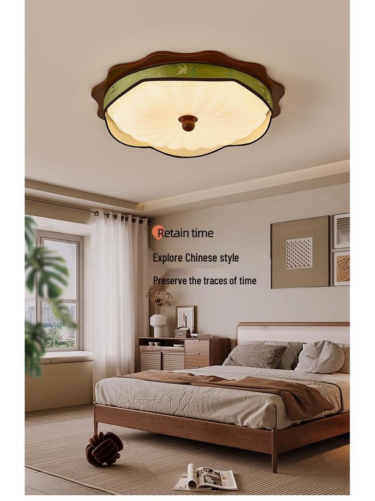 Walnut Retro Wabi-Sabi Chinese Ceiling Light: Full Spectrum Eye Protection for Master Bedroom