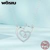 Lovely Cat Heart Chain Necklace For Women 925 Sterling Silver Shiny Zircon Kitty Links Girl Jewelry Birthday Party Gift