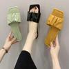 Women's Summer 2022 Korean-Style Pleated Square-Toe Flat Heel Sandals