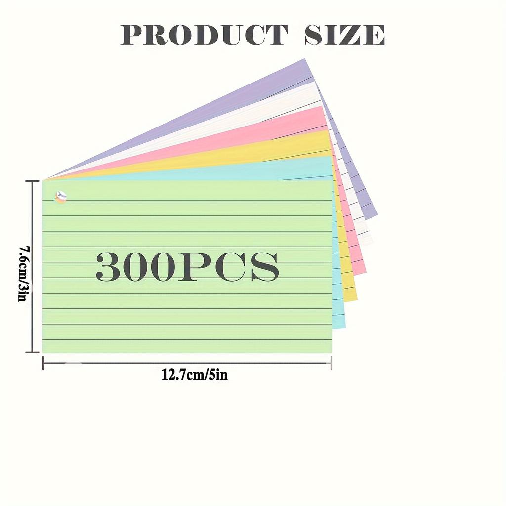 300sheets Colored Index Cards, Notecards 3x5inch, Multicolor Paper Binder Ring Easy Flip Flash Card, Study Memo Pads for Office School Suplplies