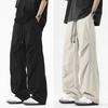 Men's Baggy Trousers Spring Summer Drawstring Waist Cargo Pants Solid Color Wide Leg Trousers