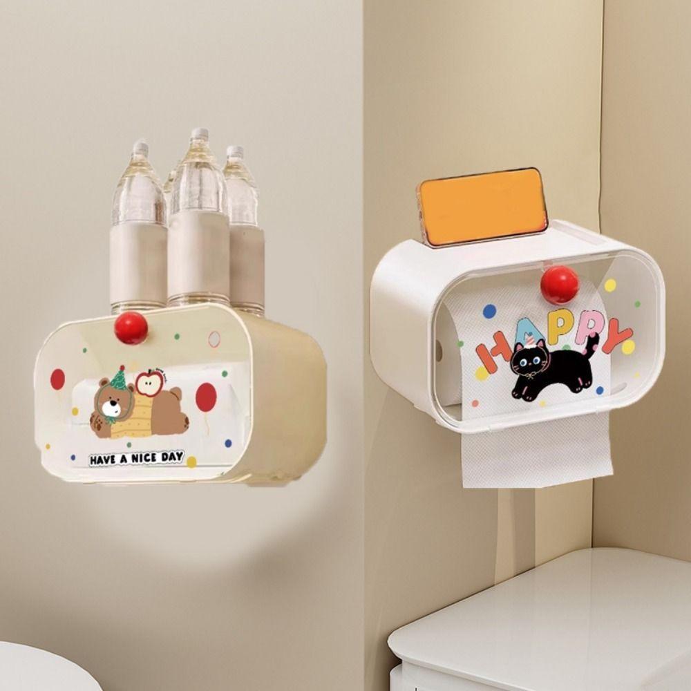 No Punching Wall Mounted Tissue Box Plastic Paper Towel Box Creative Cartoon Tissue Holder Kitchen