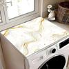 1Pcs White and Golden Marble Washing Machine Mat - Waterproof, Dust-Proof PVC Cover with Non-Slip Backing for Kitchen & Bathroom