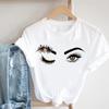 (Asian size)Women Summer Crown Eye Lashes Eyelashes Printing Fashion Tshirt Short Sleeve Lady Print Tee Top Female Clothing Casual Graphic T-shirt