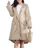 Three Joy Raincoat with Rain Plus Long Storage Size L Women's Bag, Poncho, Size, Length, Stylish, Water-Repellent, Hooded, Zip-Up, Bag, Beige,