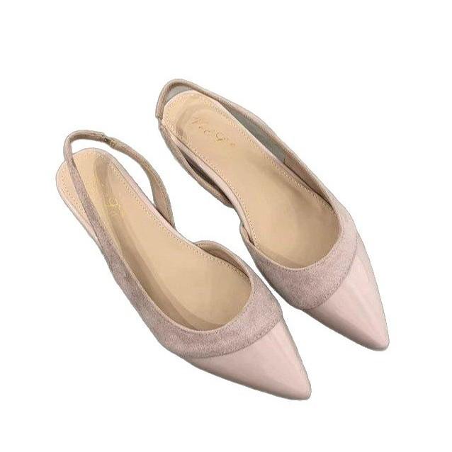 Soft Leather Version~ French Gentle Wind Nude Wedge Heel Single Shoes Pointed Head Light Mouth Commuting Temperament Empty Bag Head Sandals Women