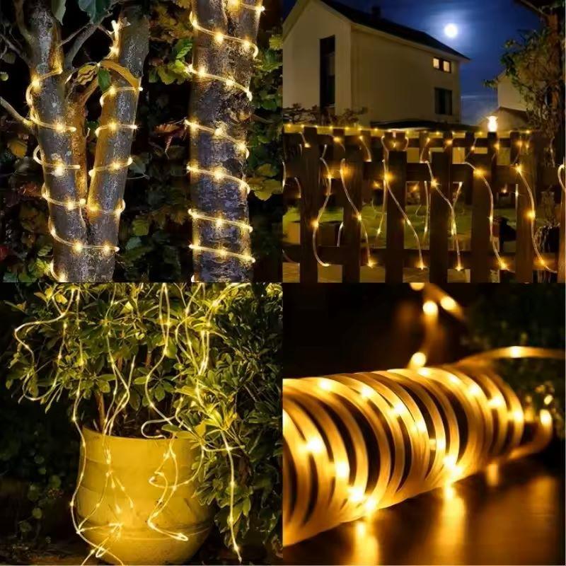 5/10/20M Solar Flower Wreath Tube Rope Light Fairy LED Light String Wedding Outdoor Garden Fence Landscape Lighting
