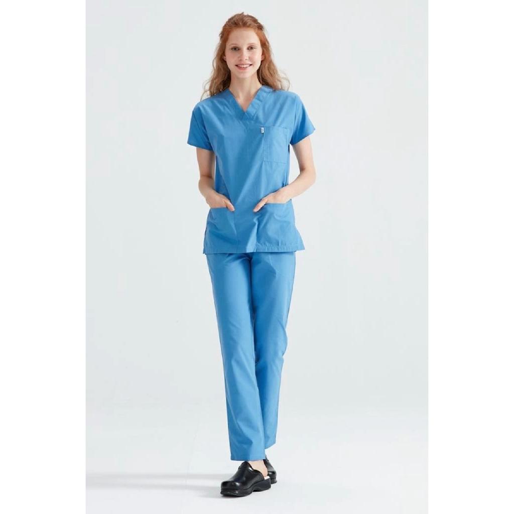 Parliament Blue Monochrome Lycra Fabric Surgical Suit V-neck Uniform