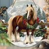 Warm Winter Christmas Wooden Sign with Horse Pattern - Navidad Round Sign for Front Door Wall Hanging Decor - Ideal Christmas Gift