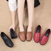2024 Spring and Autumn Mum Shoes Single Shoes Soft Bottom Leather Shoes Flat Bottom Four Seasons Shoes Middle-aged and Elderly Ladies Bean Shoes 35-41