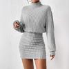 Women's Autumn Winter Slim Fit Dresses Fashionable Pit Stripe High Neck Hip Hugging Long Sleeved Dress